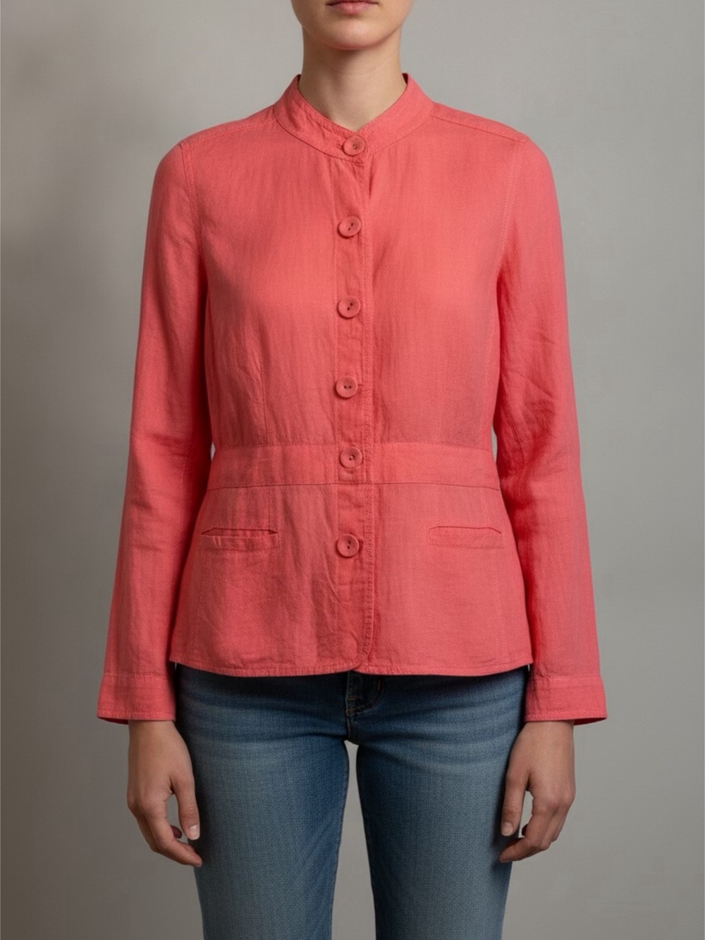Eileen Fisher Coral Button-Front Lightweight Jacket Sz PM Irish Linen